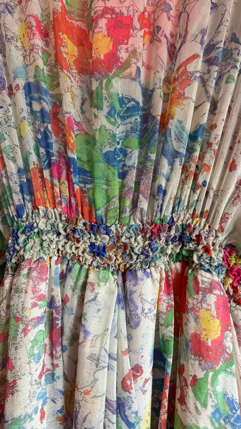 Vintage 1970s Sheer Silk Floral Dress