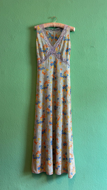 Vintage 1970s Pastel Floral Synthetic Dressing Gown
