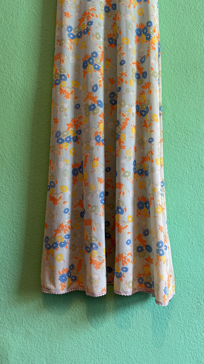 Vintage 1970s Pastel Floral Synthetic Dressing Gown