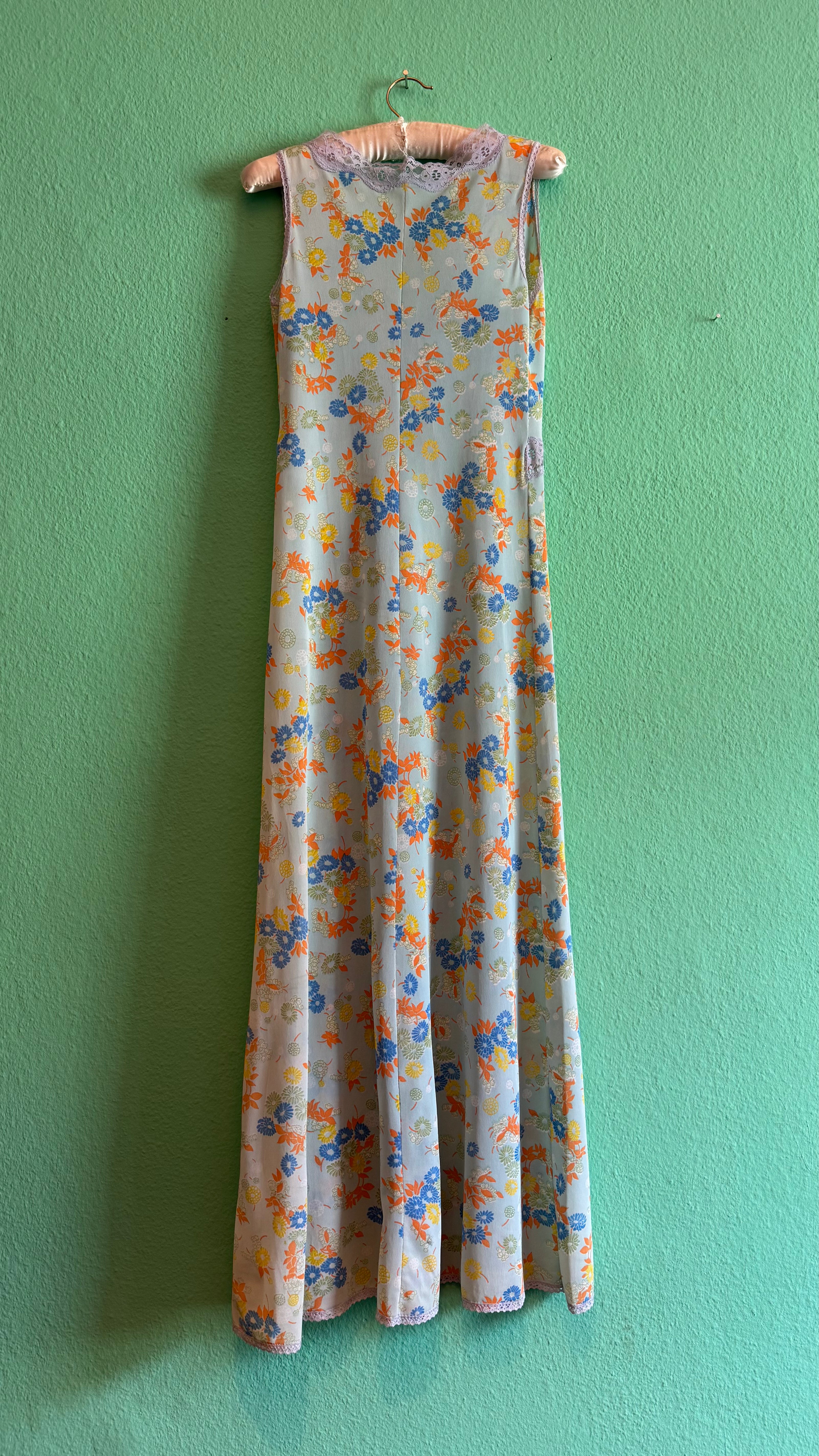 Vintage 1970s Pastel Floral Synthetic Dressing Gown
