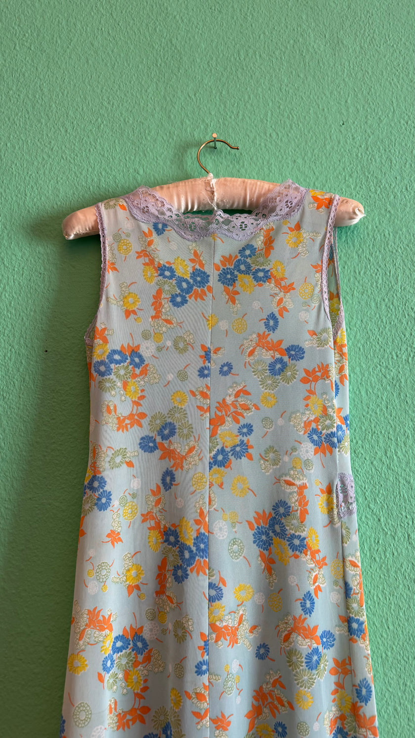 Vintage 1970s Pastel Floral Synthetic Dressing Gown