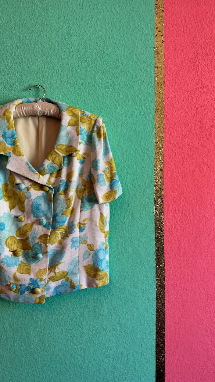 Vintage 1960s Cotton Mix Floral Cropped Jacket