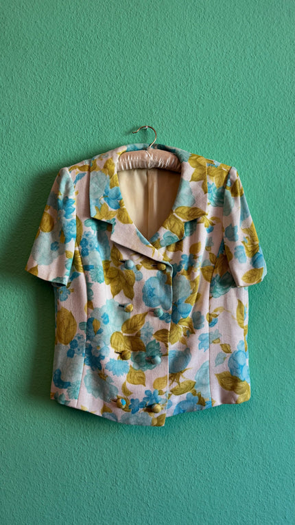 Vintage 1960s Cotton Mix Floral Cropped Jacket