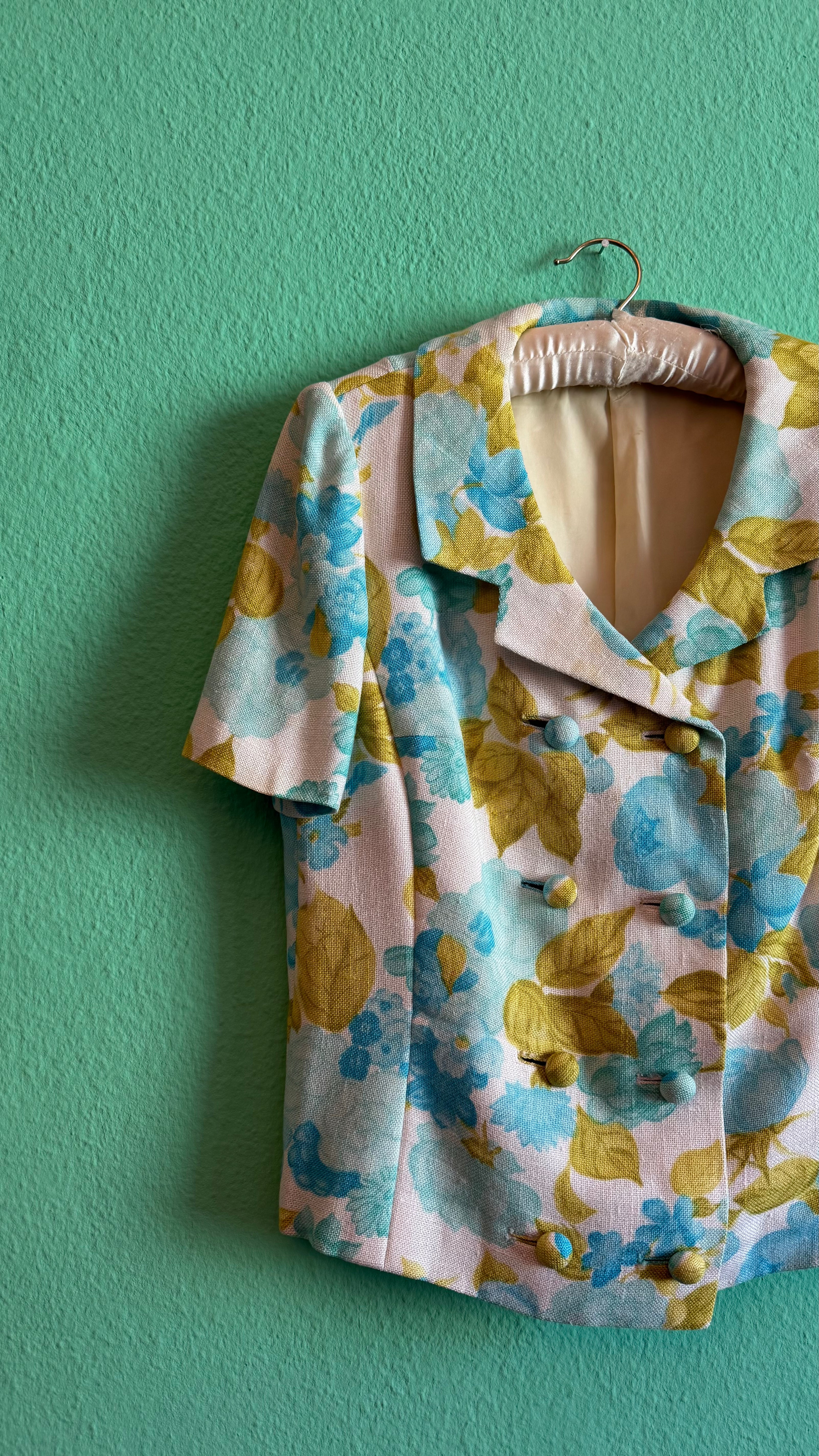 Vintage 1960s Cotton Mix Floral Cropped Jacket