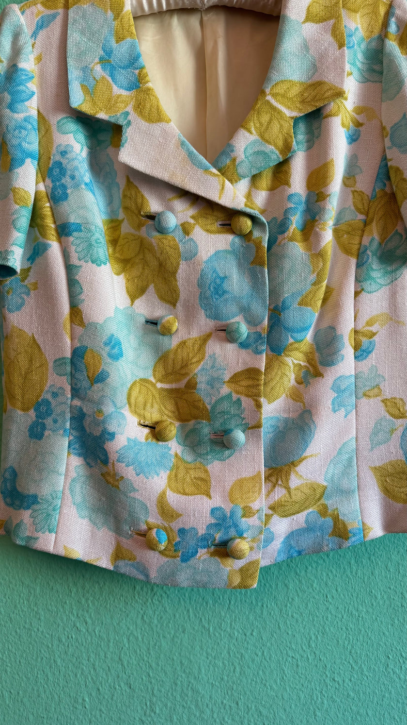 Vintage 1960s Cotton Mix Floral Cropped Jacket