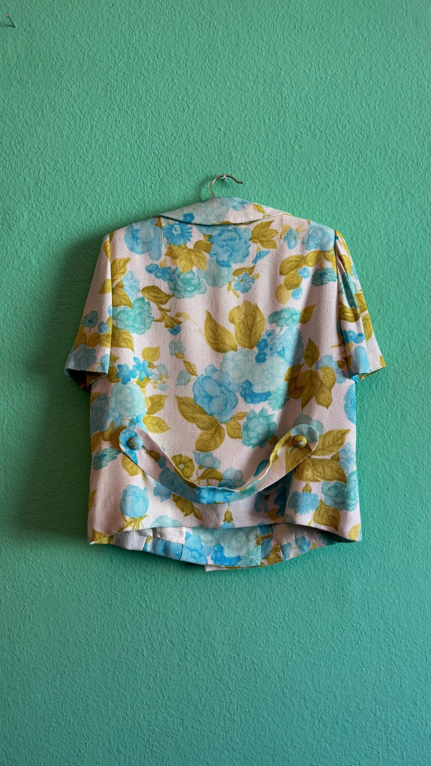 Vintage 1960s Cotton Mix Floral Cropped Jacket