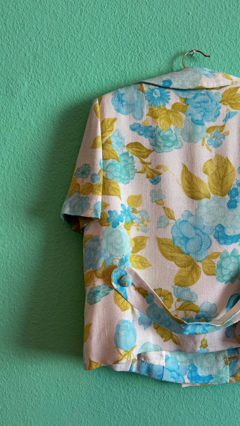 Vintage 1960s Cotton Mix Floral Cropped Jacket