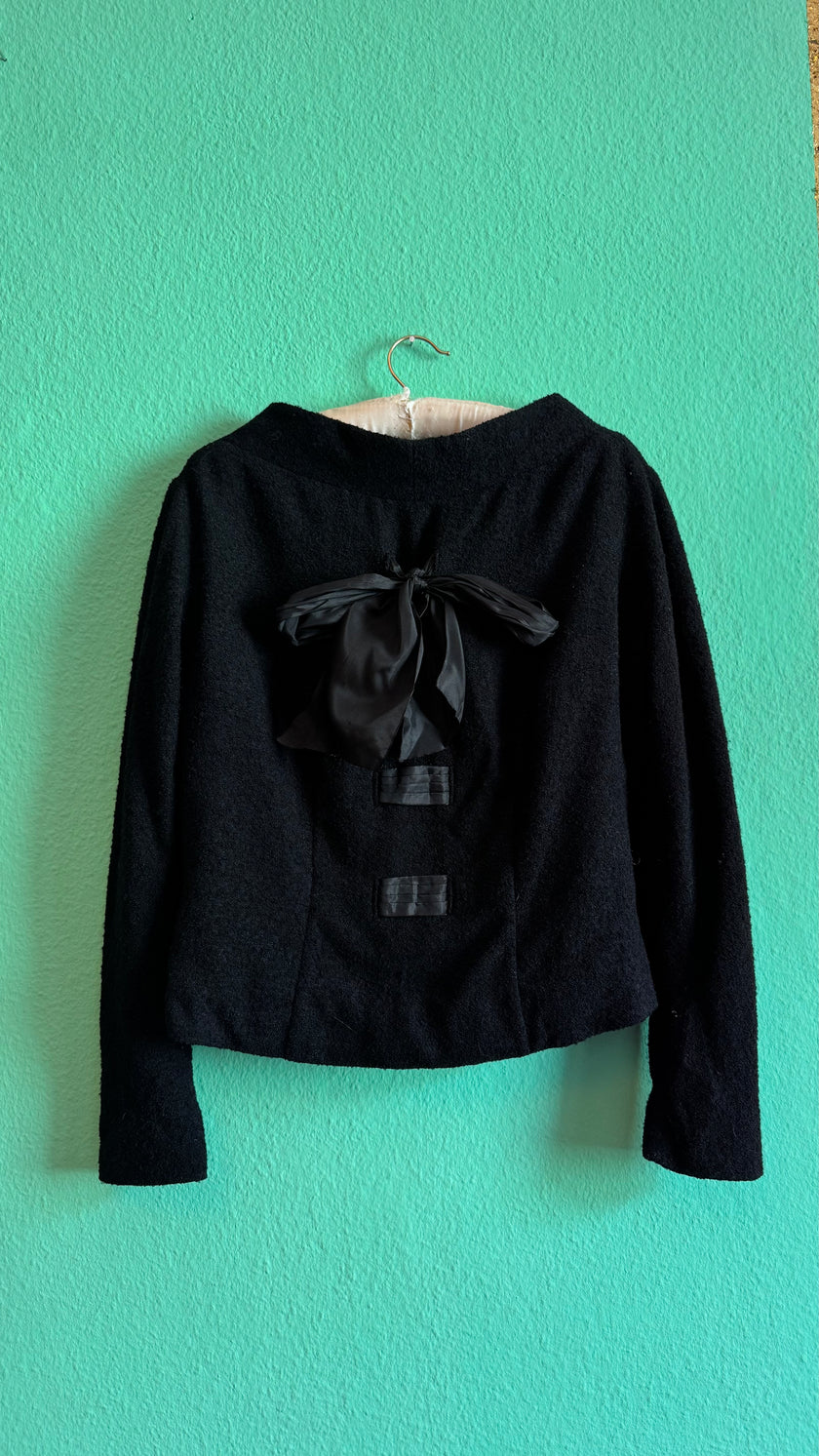 Vintage Estimated 1950s Black Wool Mix Jacket By Marcel Blanc Paris