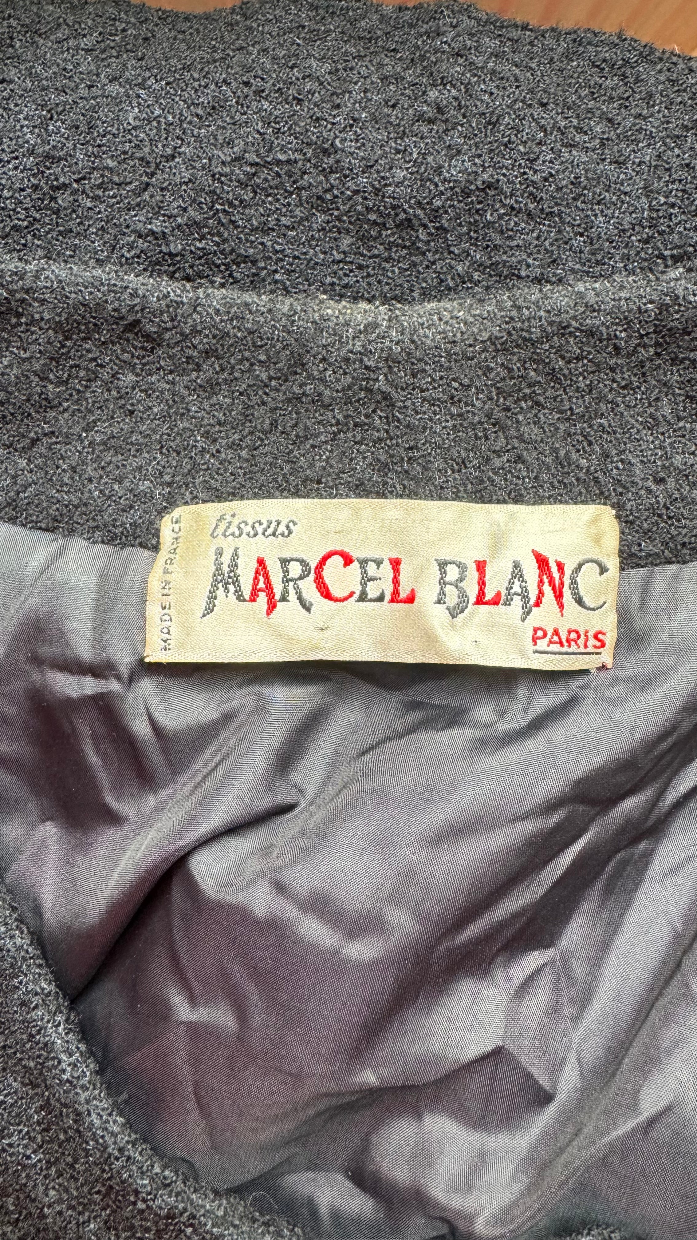 Vintage Estimated 1950s Black Wool Mix Jacket By Marcel Blanc Paris