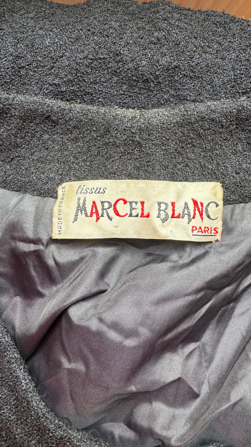 Vintage Estimated 1950s Black Wool Mix Jacket By Marcel Blanc Paris
