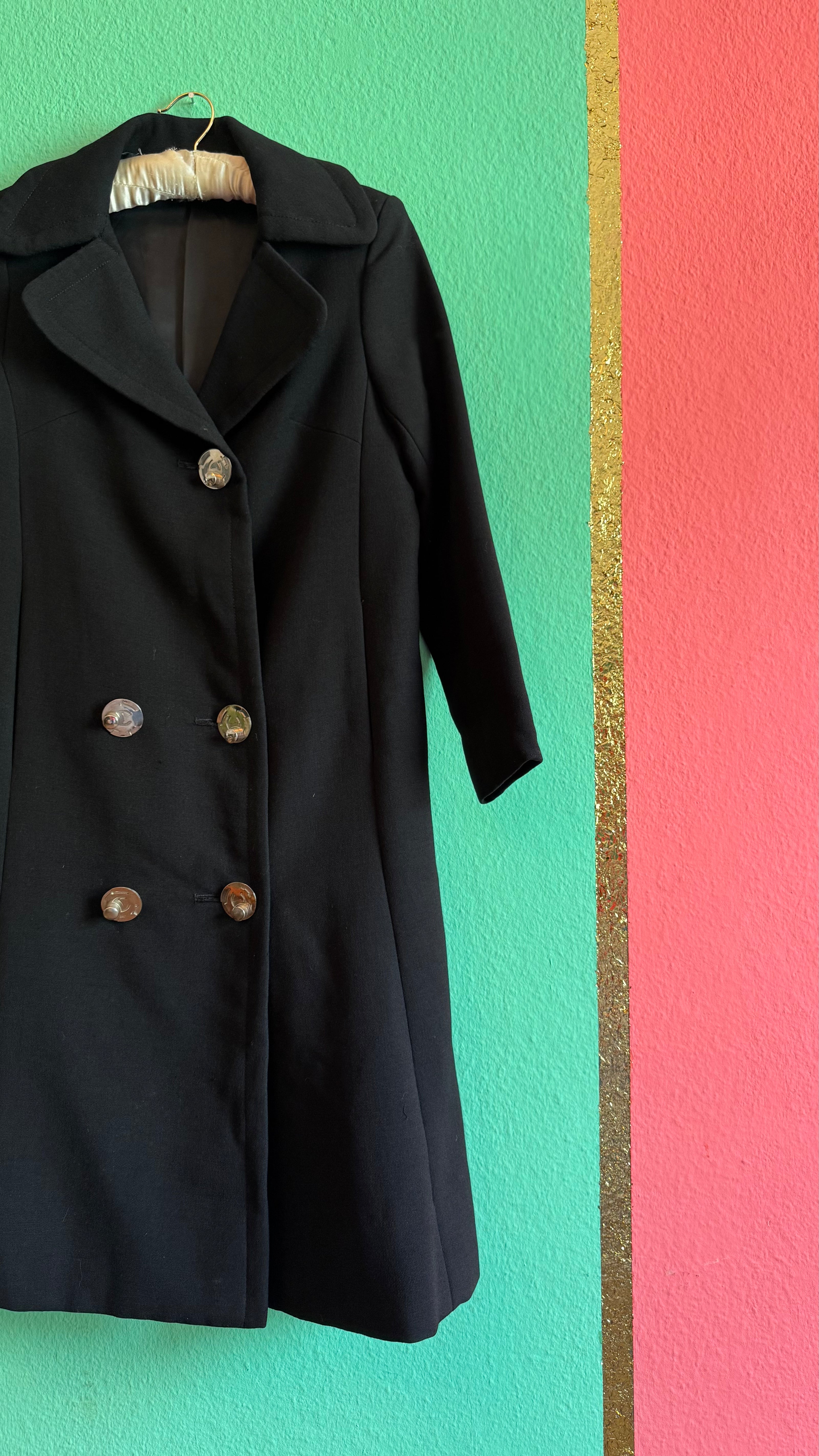 Vintage 1960s Black Cotton Mix Coat