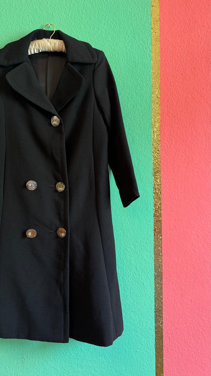 Vintage 1960s Black Cotton Mix Coat