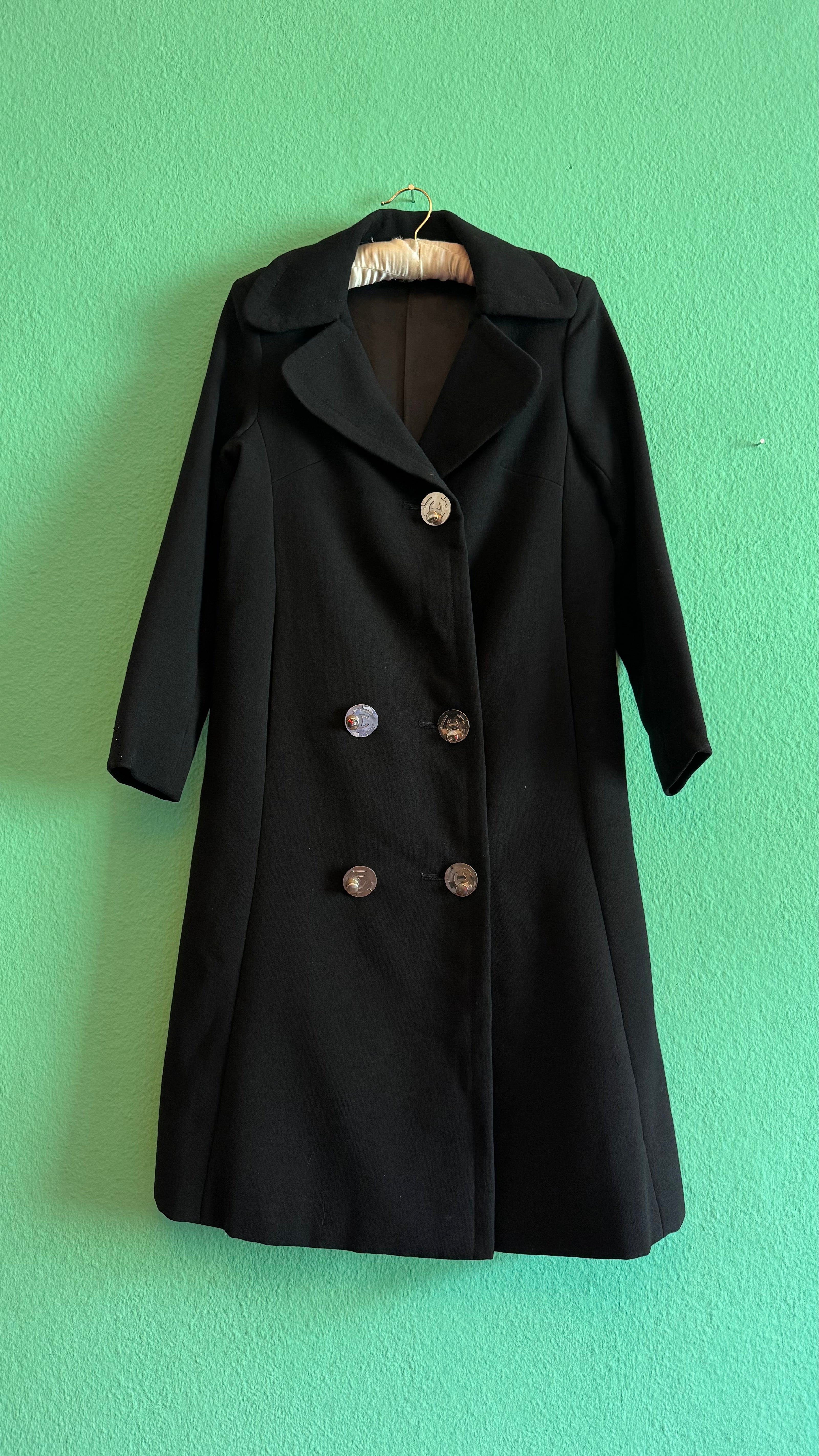 Vintage 1960s Black Cotton Mix Coat