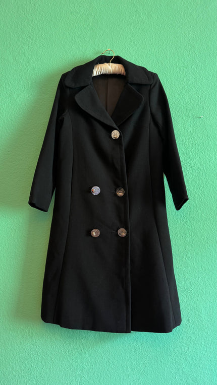 Vintage 1960s Black Cotton Mix Coat