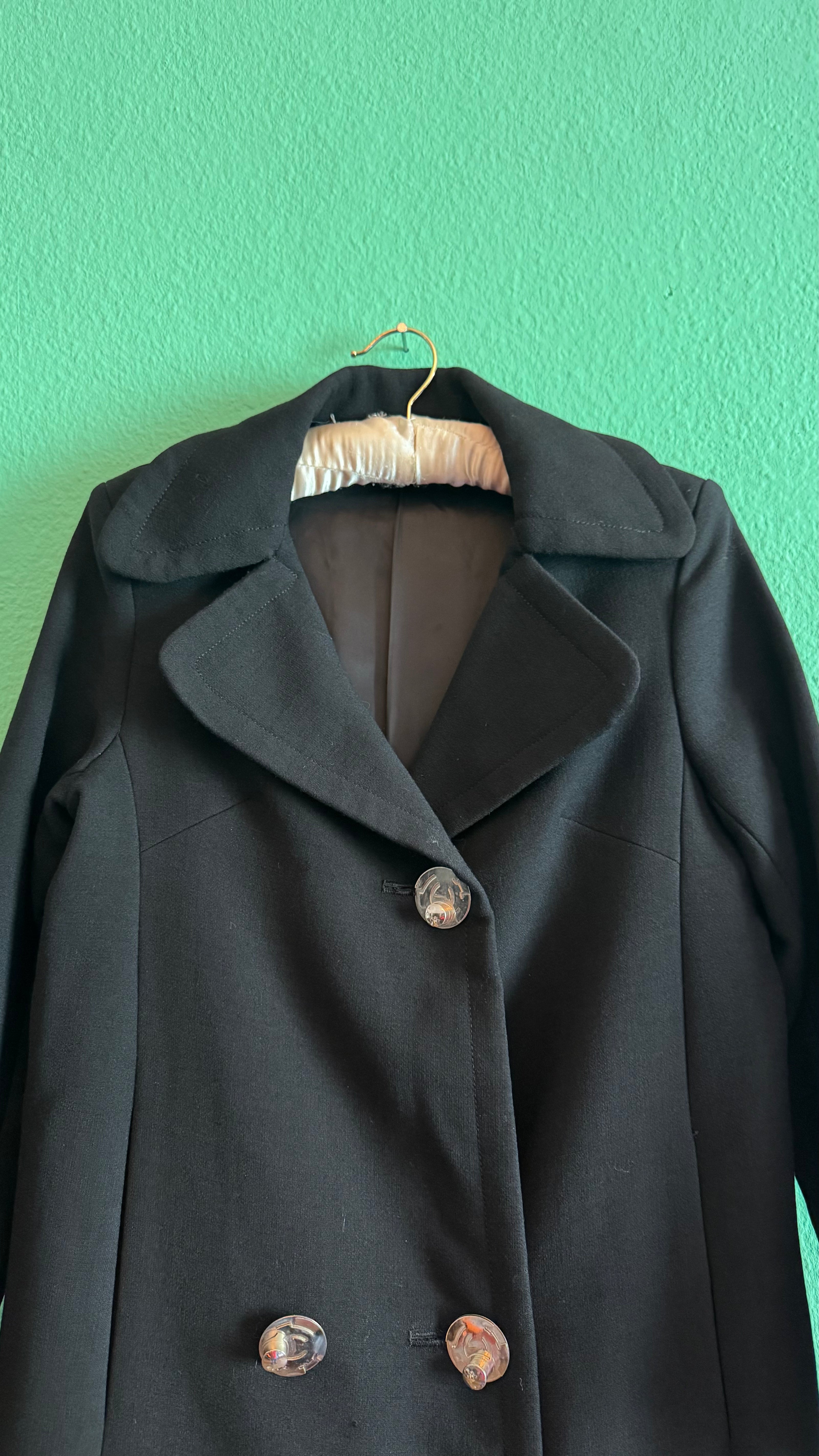 Vintage 1960s Black Cotton Mix Coat