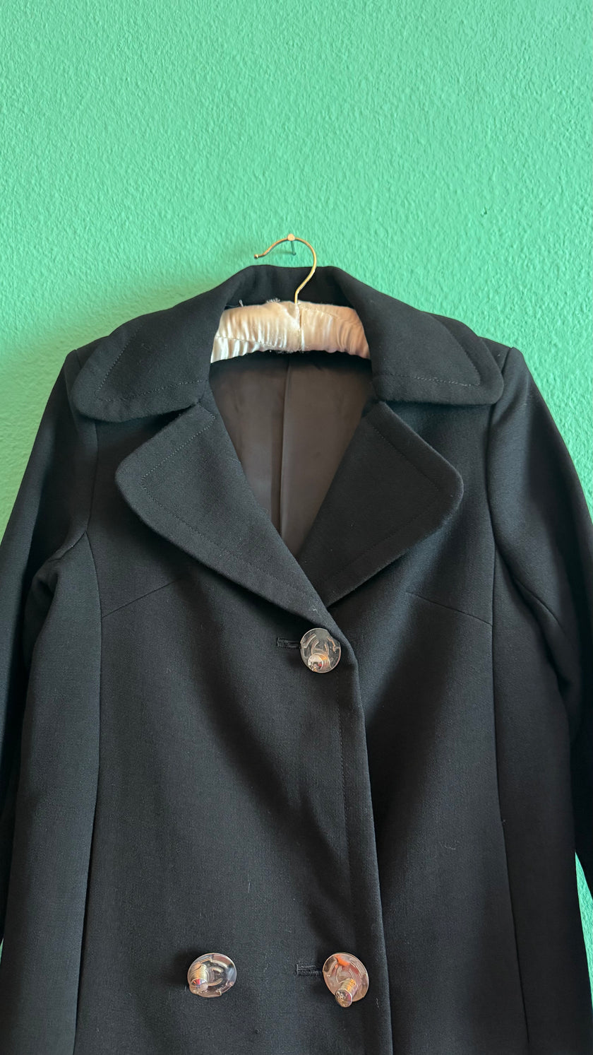 Vintage 1960s Black Cotton Mix Coat