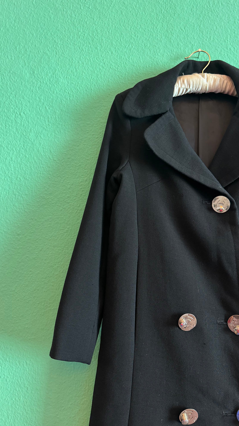 Vintage 1960s Black Cotton Mix Coat