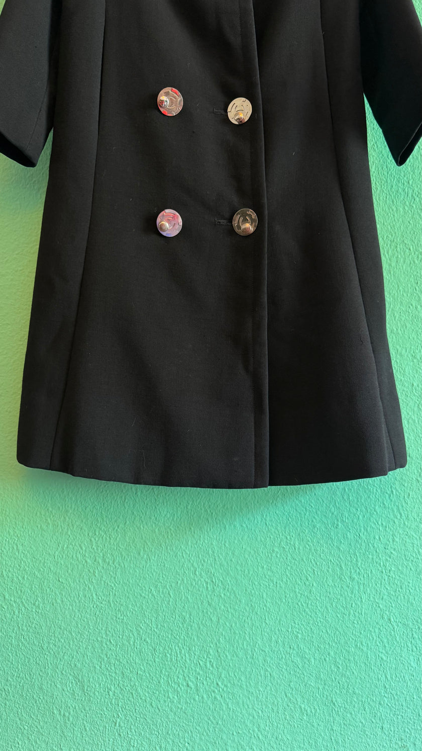 Vintage 1960s Black Cotton Mix Coat