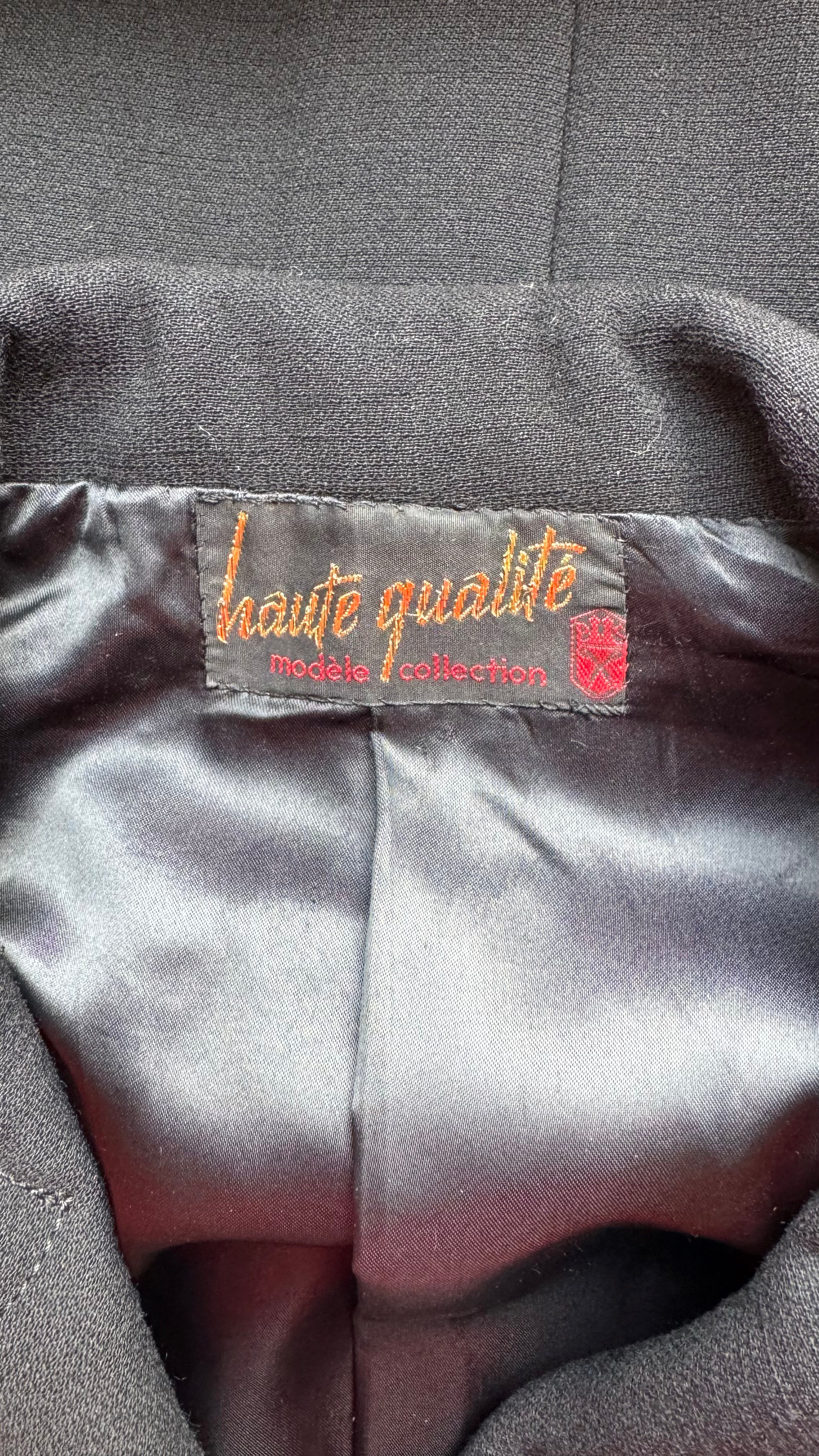 Vintage 1960s Black Cotton Mix Coat