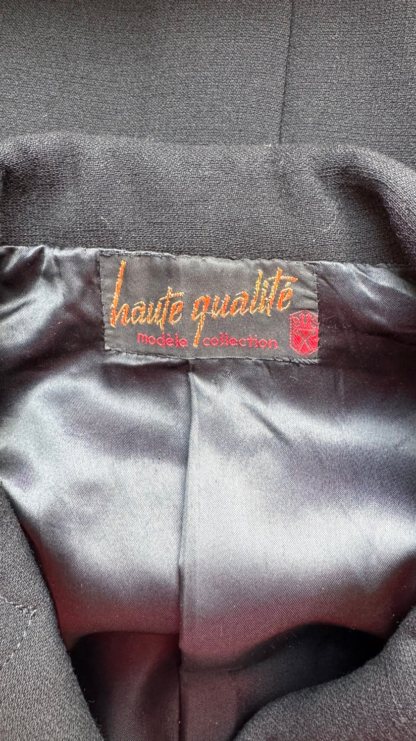 Vintage 1960s Black Cotton Mix Coat