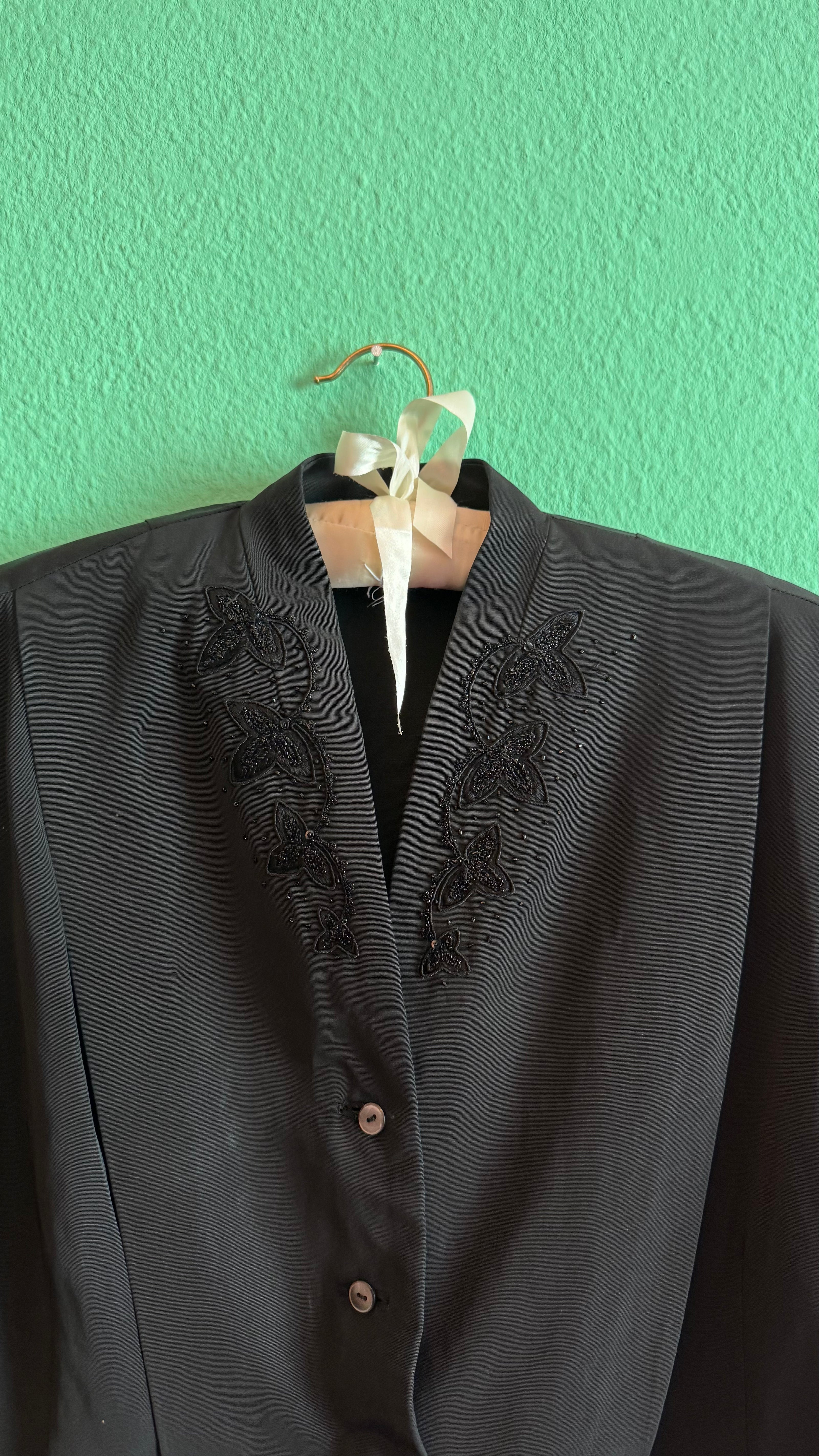 Vintage Estimated 1980s Black Beaded Synthetic Jacket