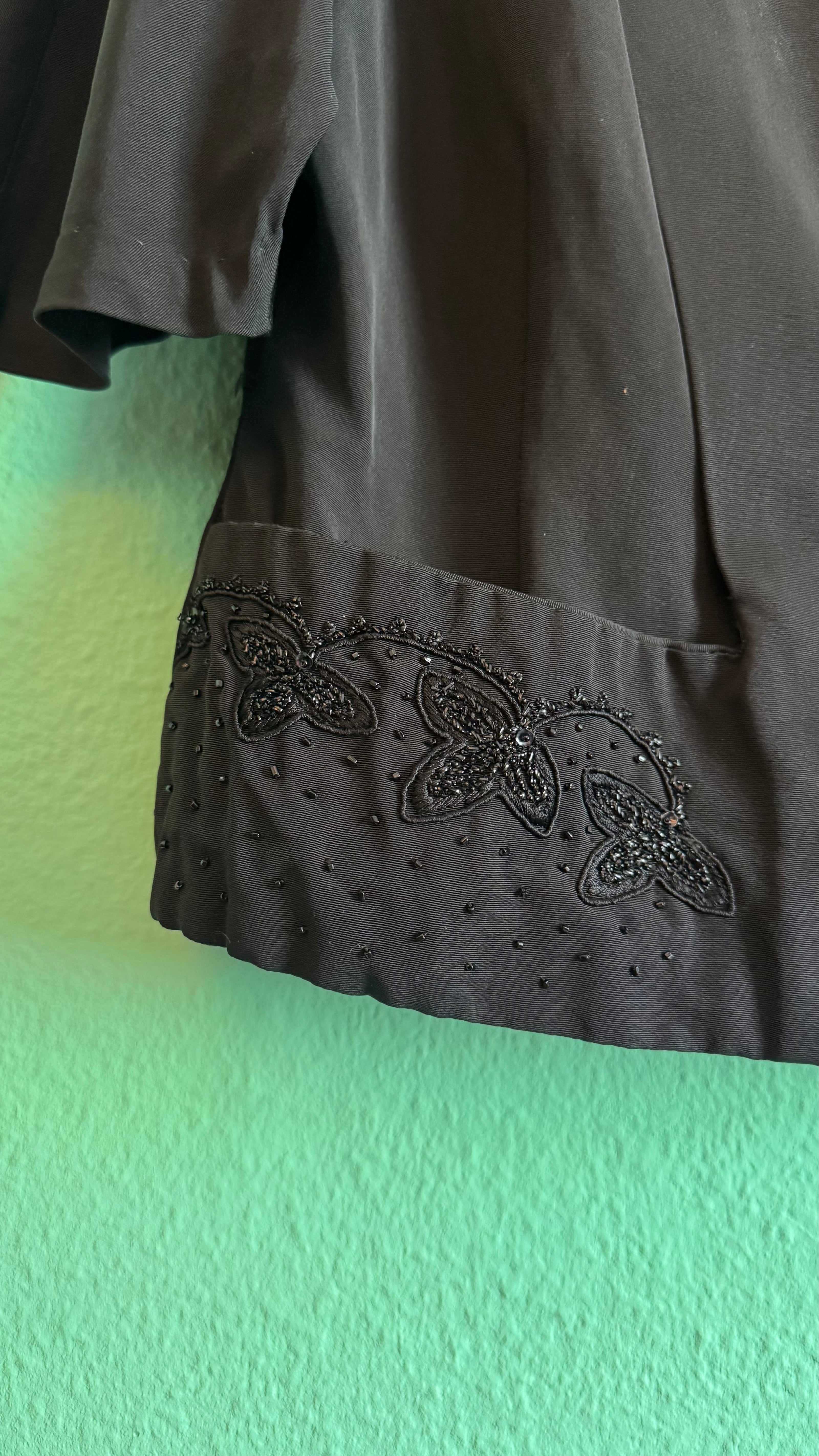 Vintage Estimated 1980s Black Beaded Synthetic Jacket