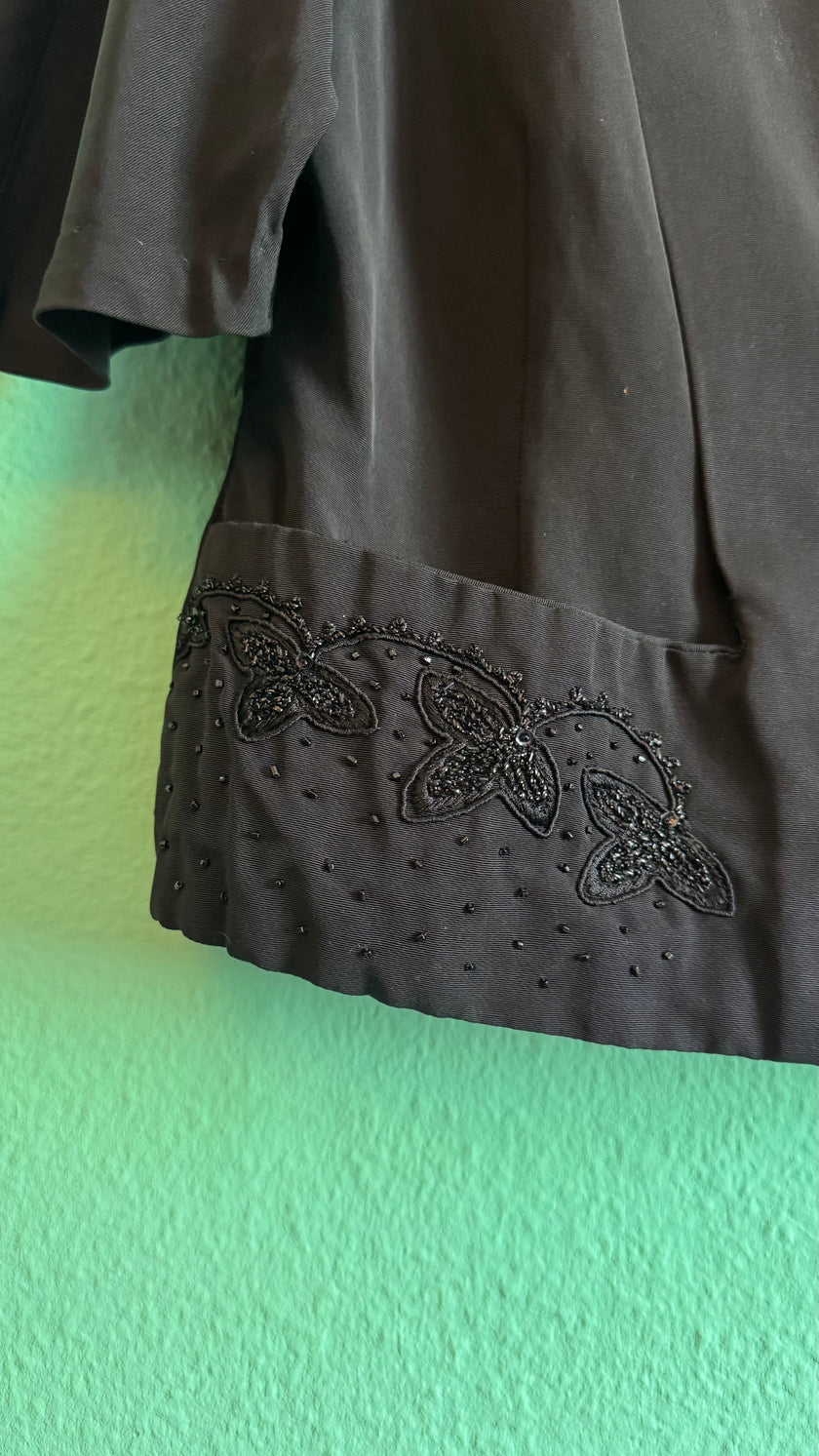 Vintage Estimated 1980s Black Beaded Synthetic Jacket