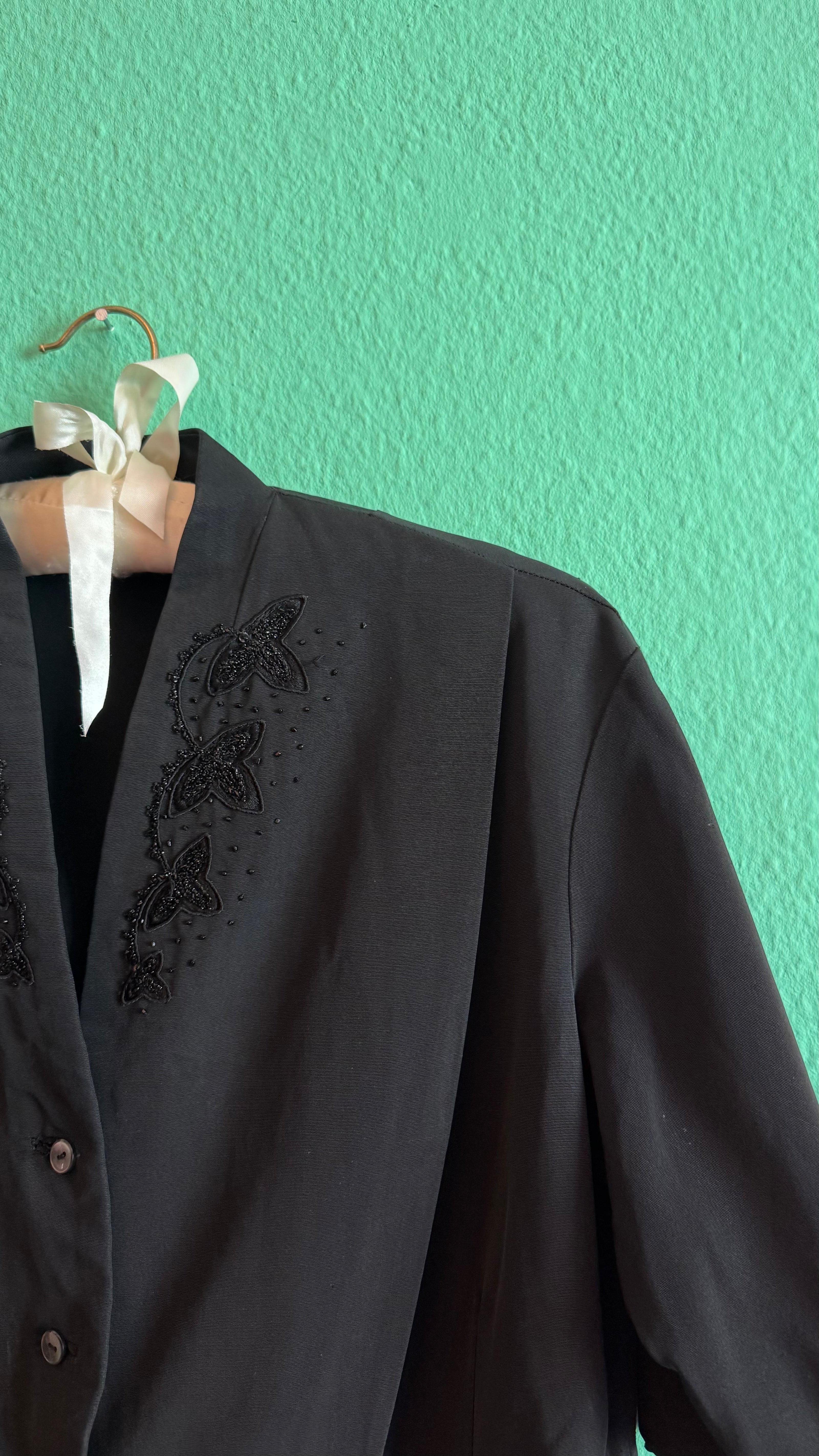 Vintage Estimated 1980s Black Beaded Synthetic Jacket