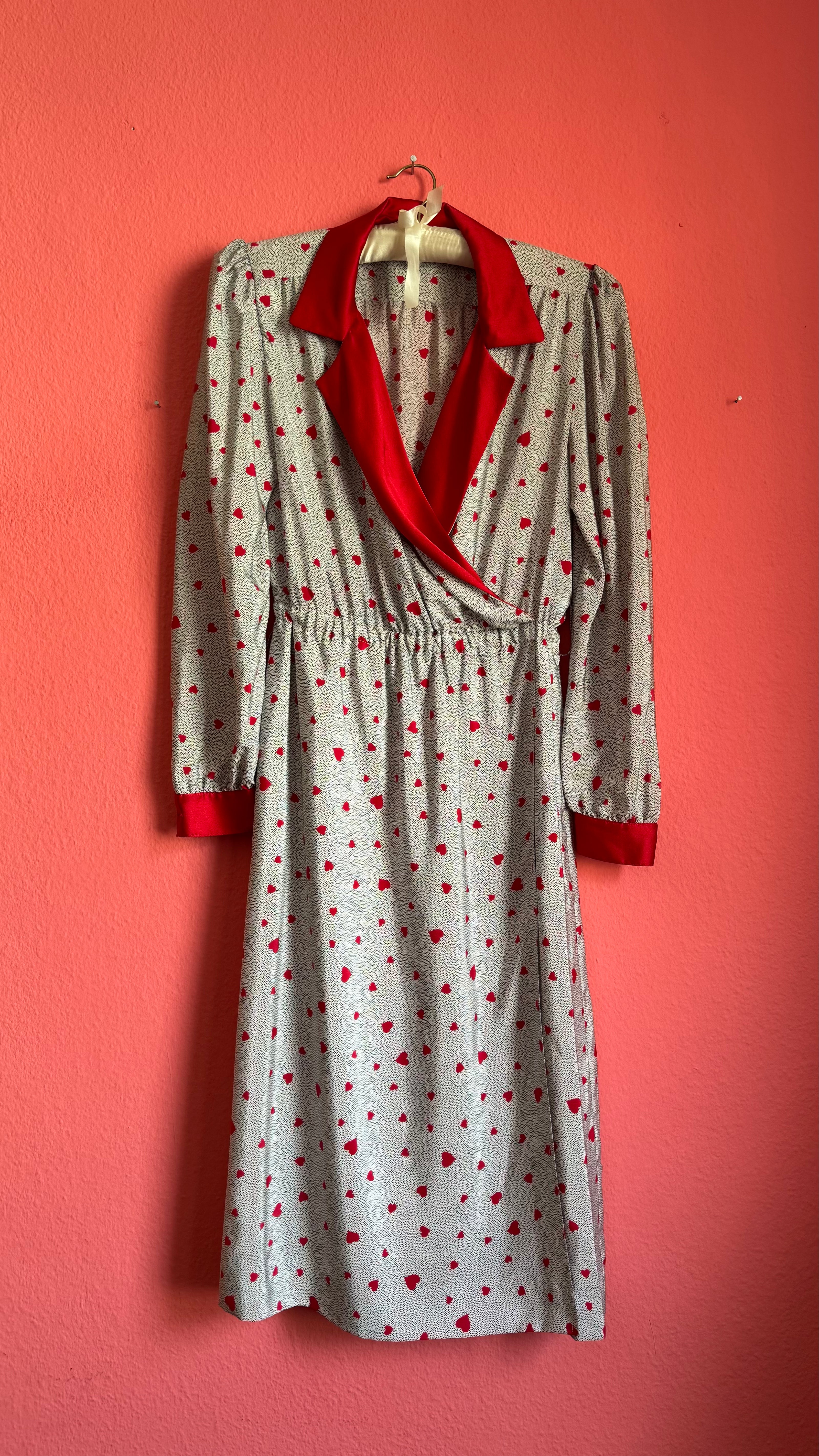 Vintage 1980s Heart Print Synthetic Nightgown With Belt