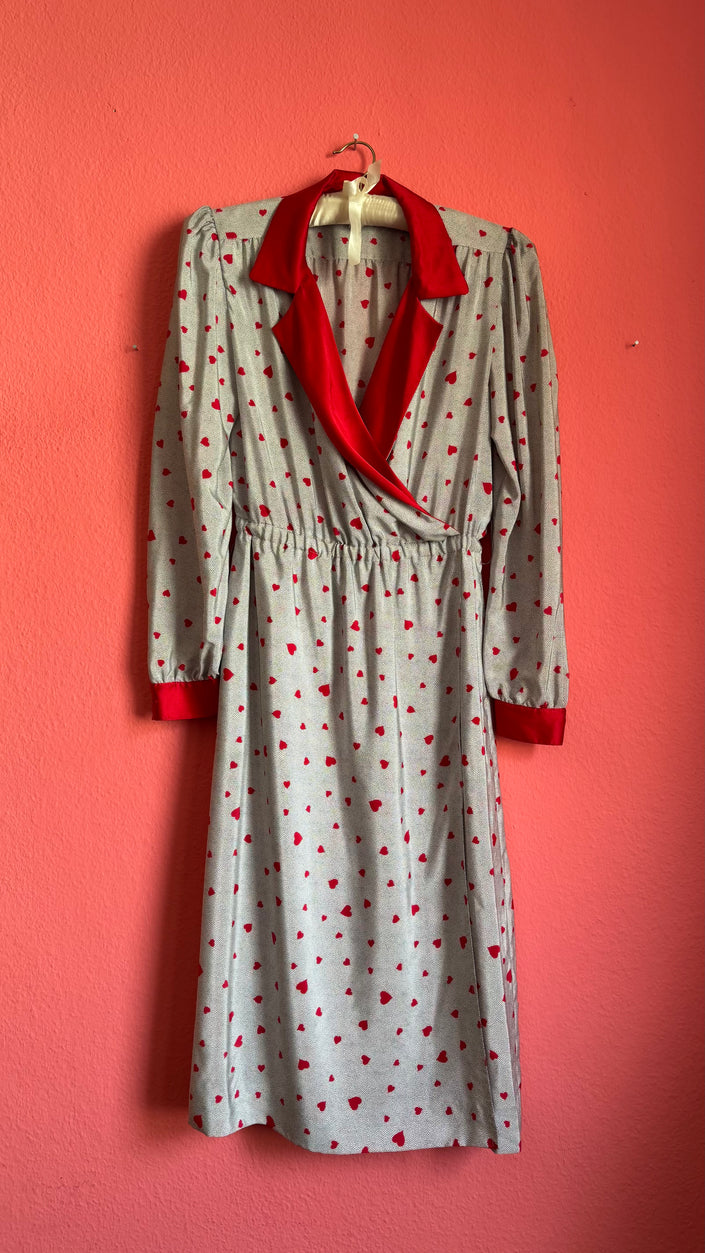 Vintage 1980s Heart Print Synthetic Nightgown With Belt