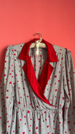 Vintage 1980s Heart Print Synthetic Nightgown With Belt
