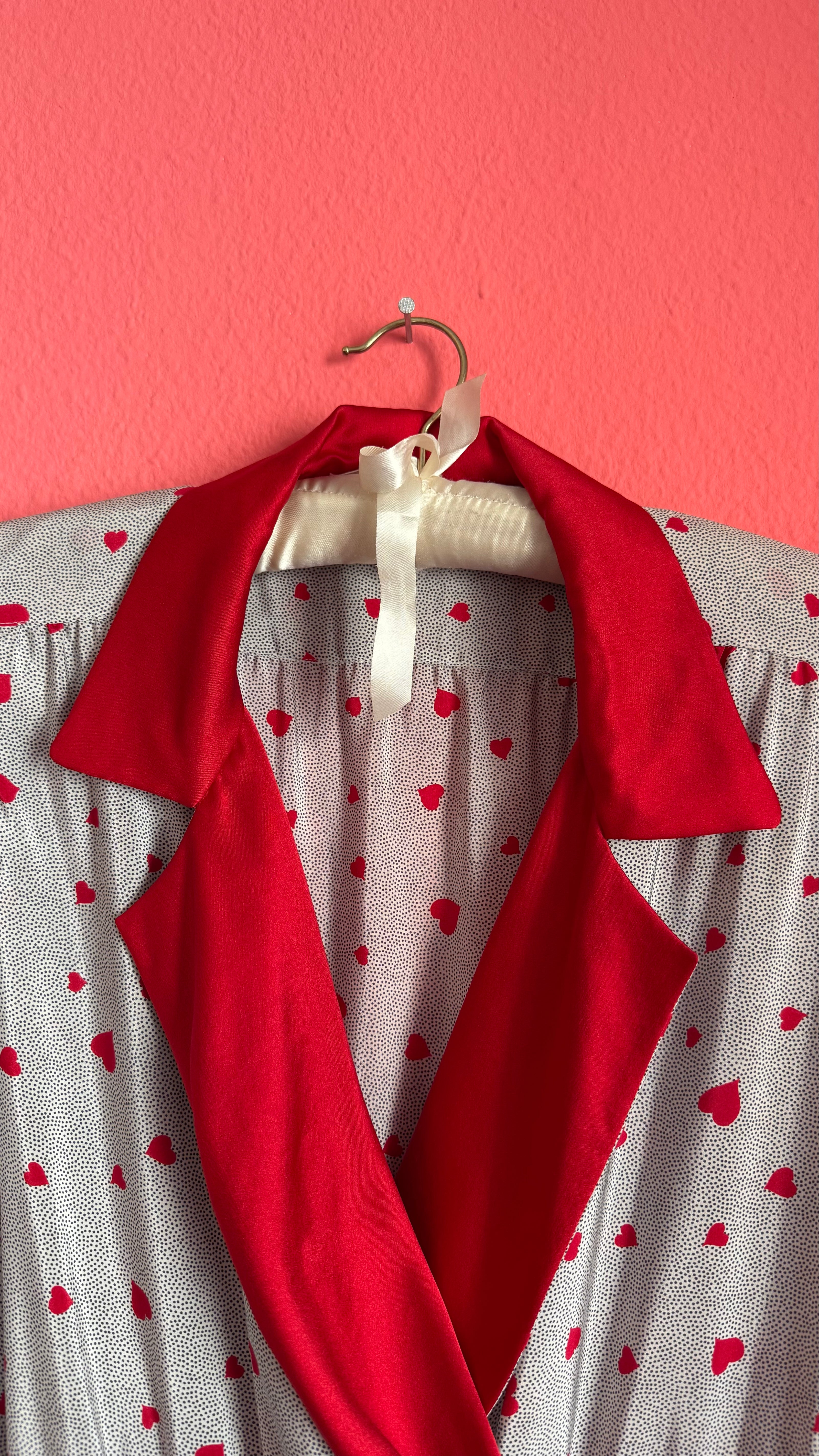 Vintage 1980s Heart Print Synthetic Nightgown With Belt