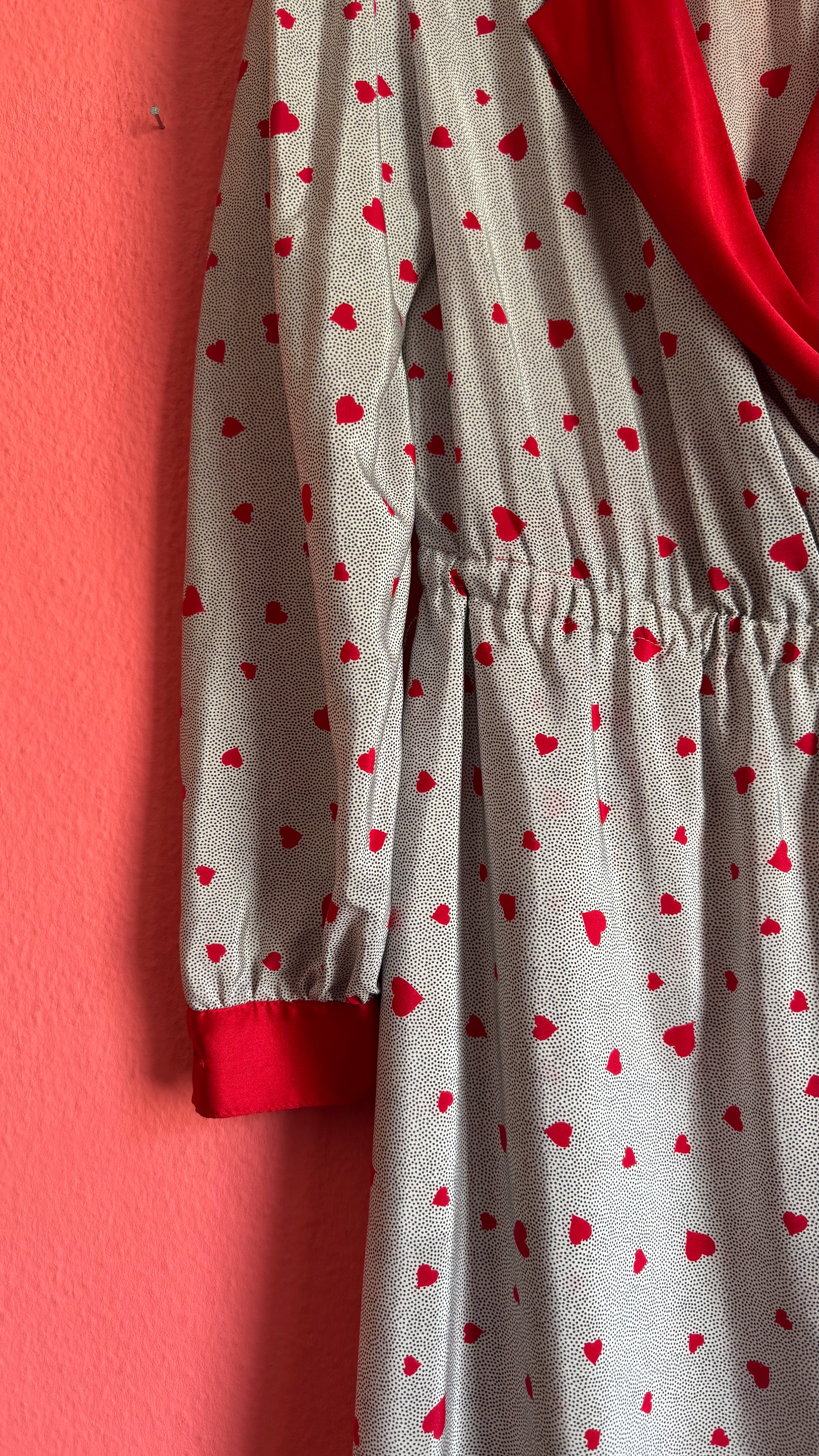 Vintage 1980s Heart Print Synthetic Nightgown With Belt