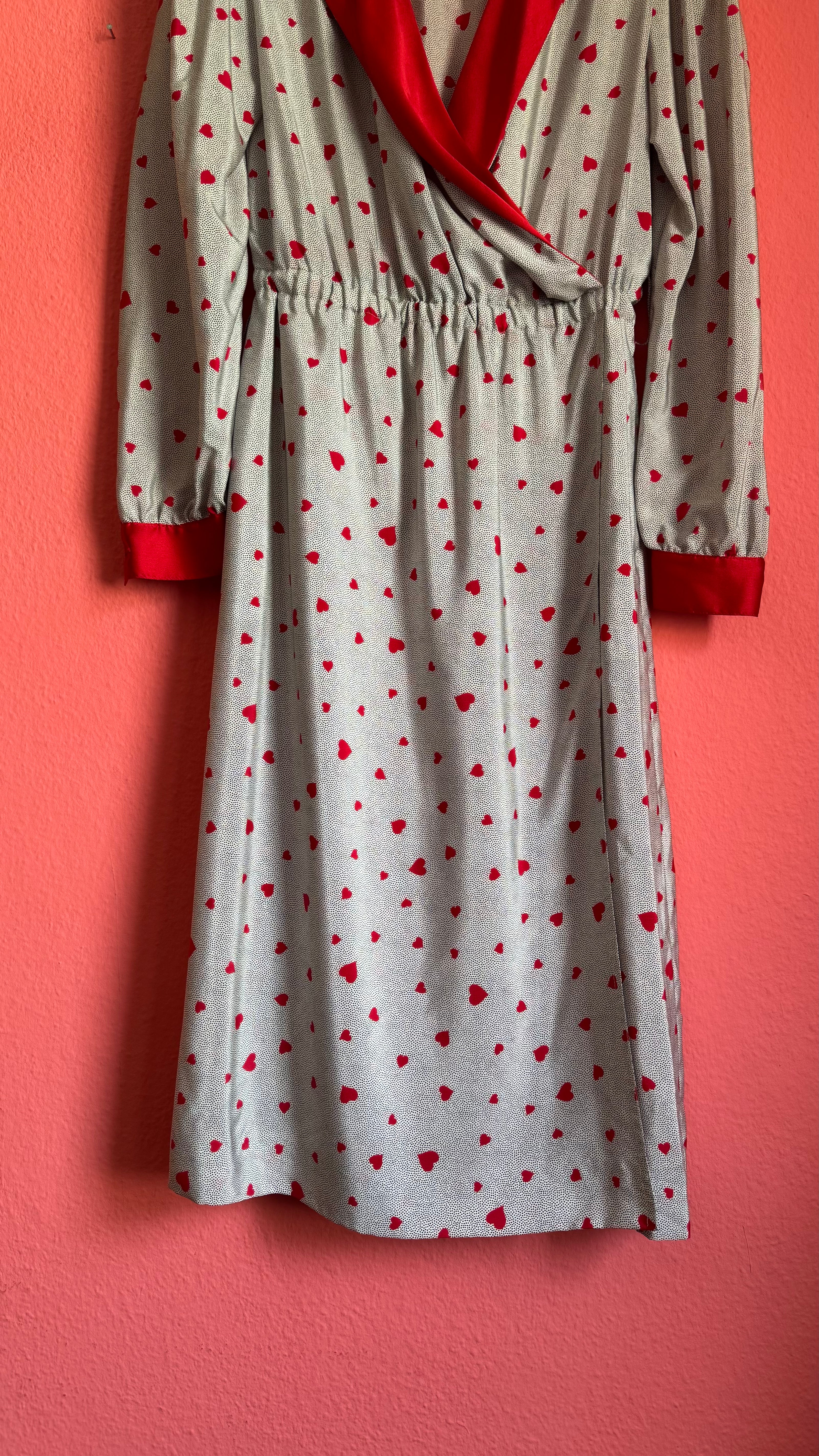 Vintage 1980s Heart Print Synthetic Nightgown With Belt