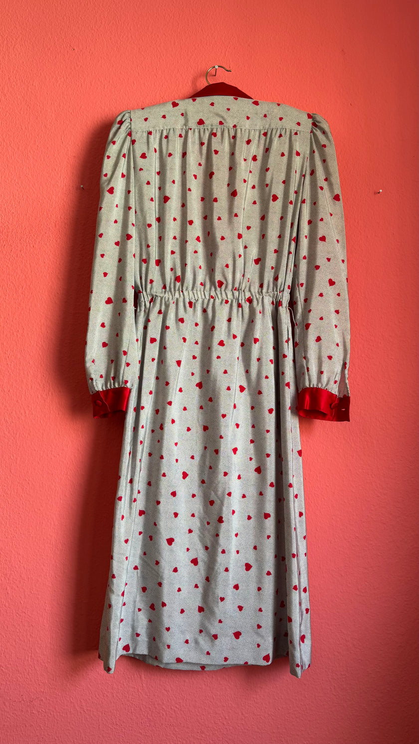 Vintage 1980s Heart Print Synthetic Nightgown With Belt