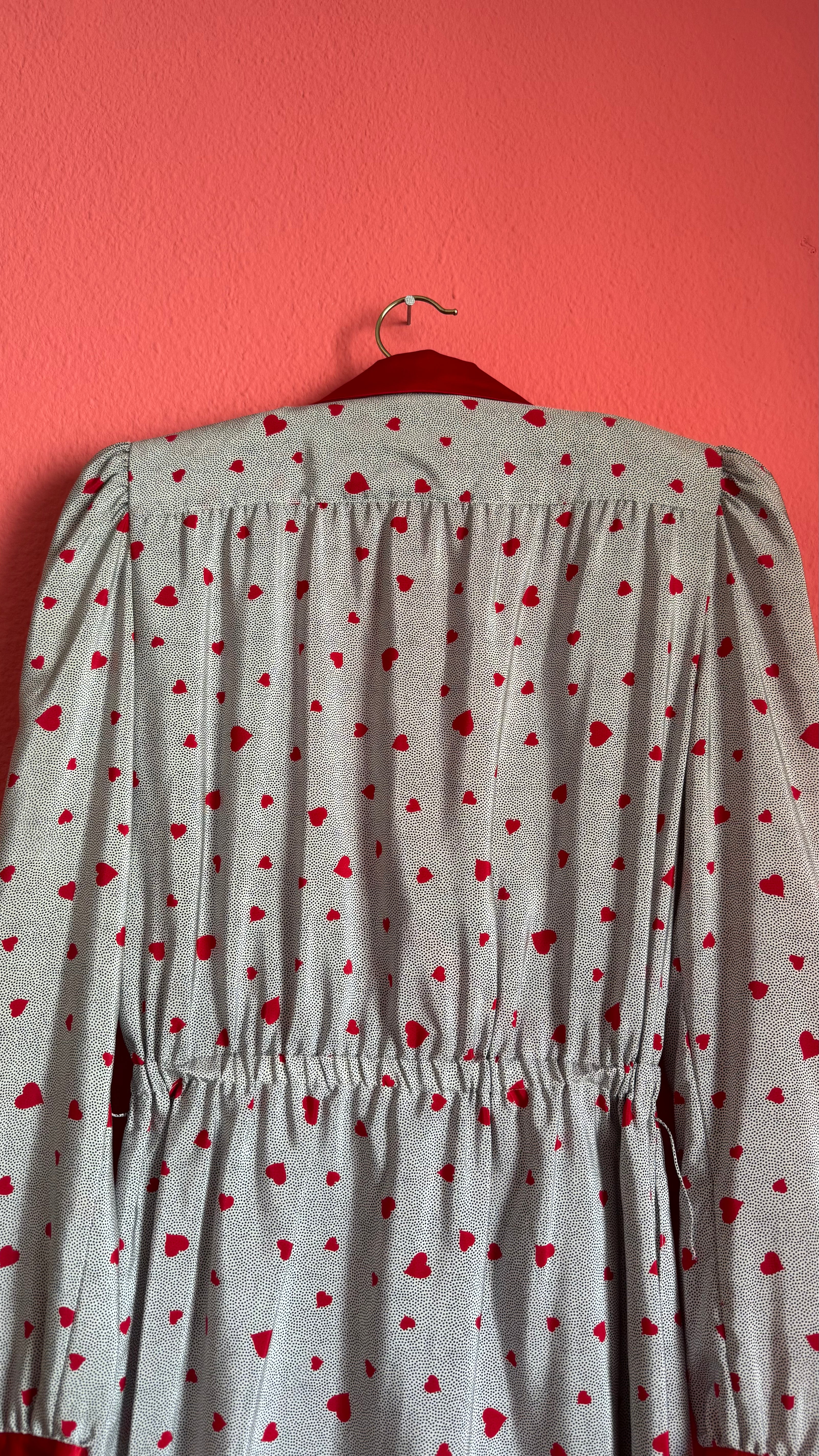 Vintage 1980s Heart Print Synthetic Nightgown With Belt