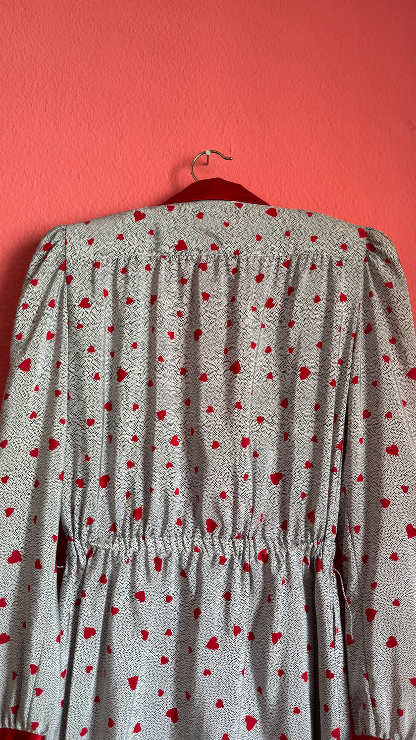 Vintage 1980s Heart Print Synthetic Nightgown With Belt