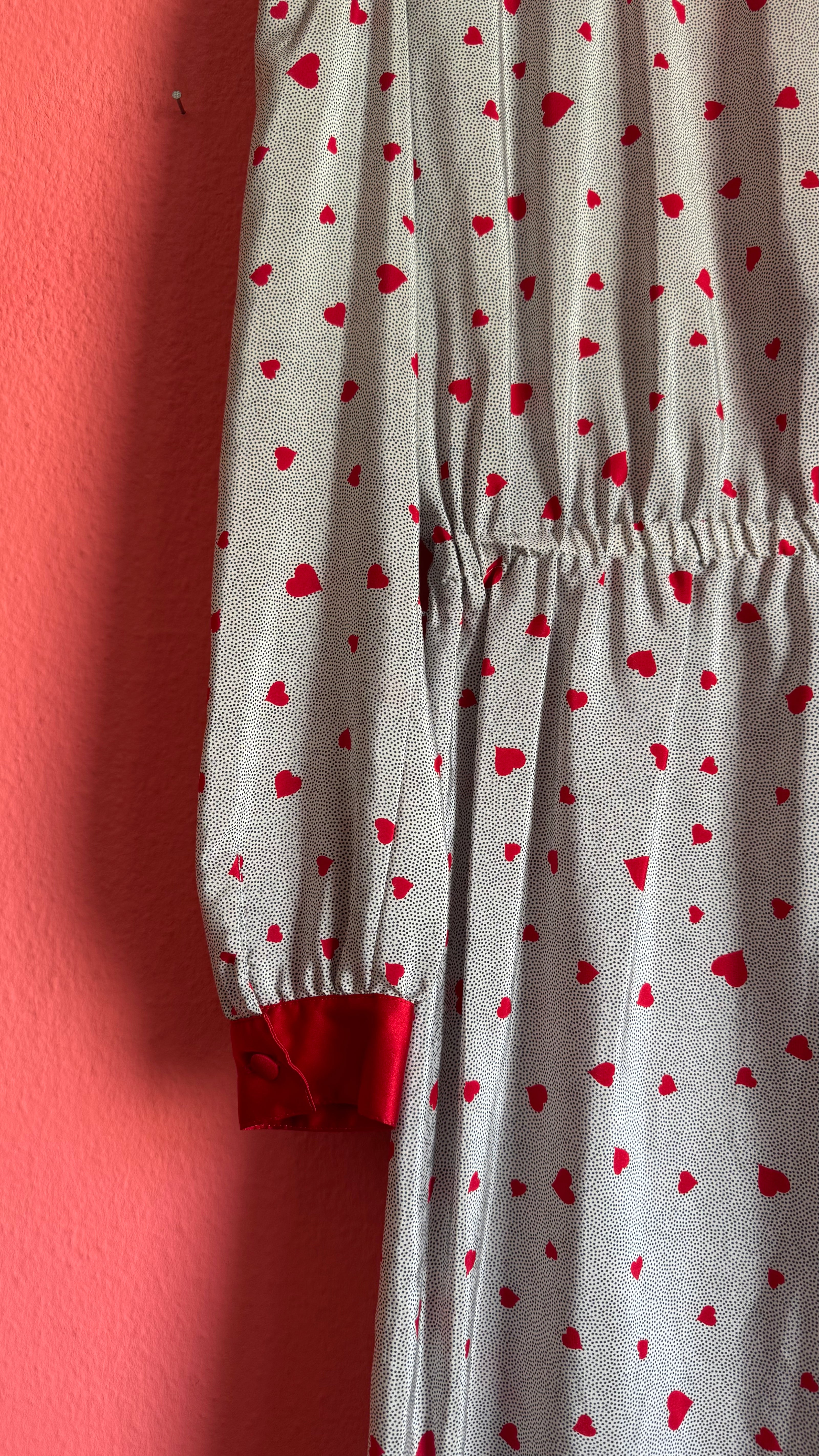 Vintage 1980s Heart Print Synthetic Nightgown With Belt