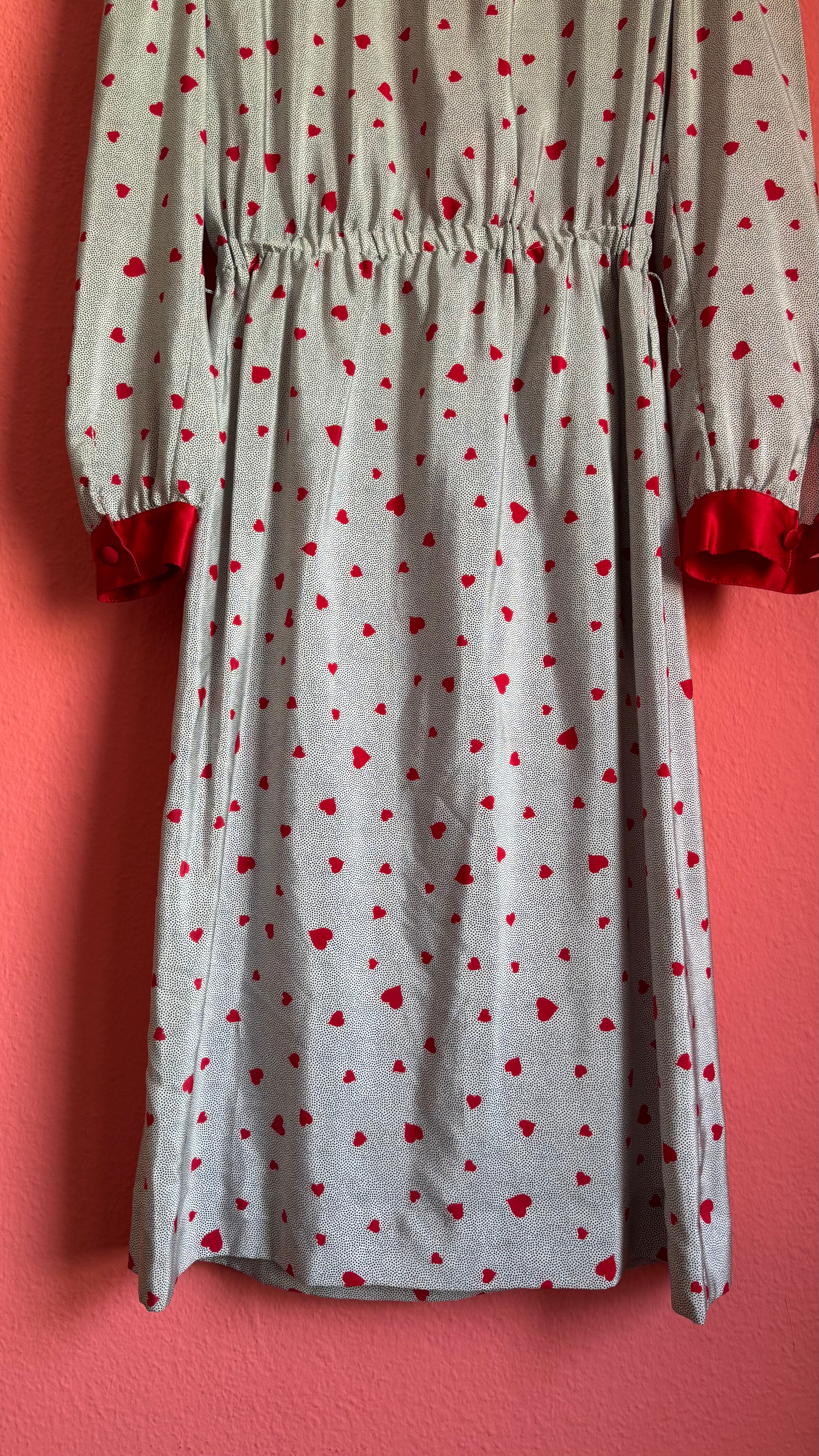 Vintage 1980s Heart Print Synthetic Nightgown With Belt