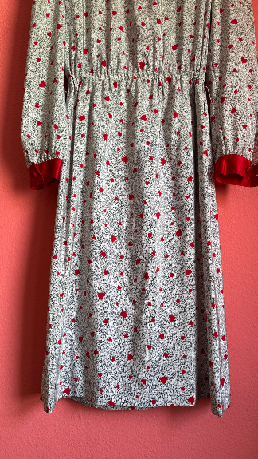 Vintage 1980s Heart Print Synthetic Nightgown With Belt