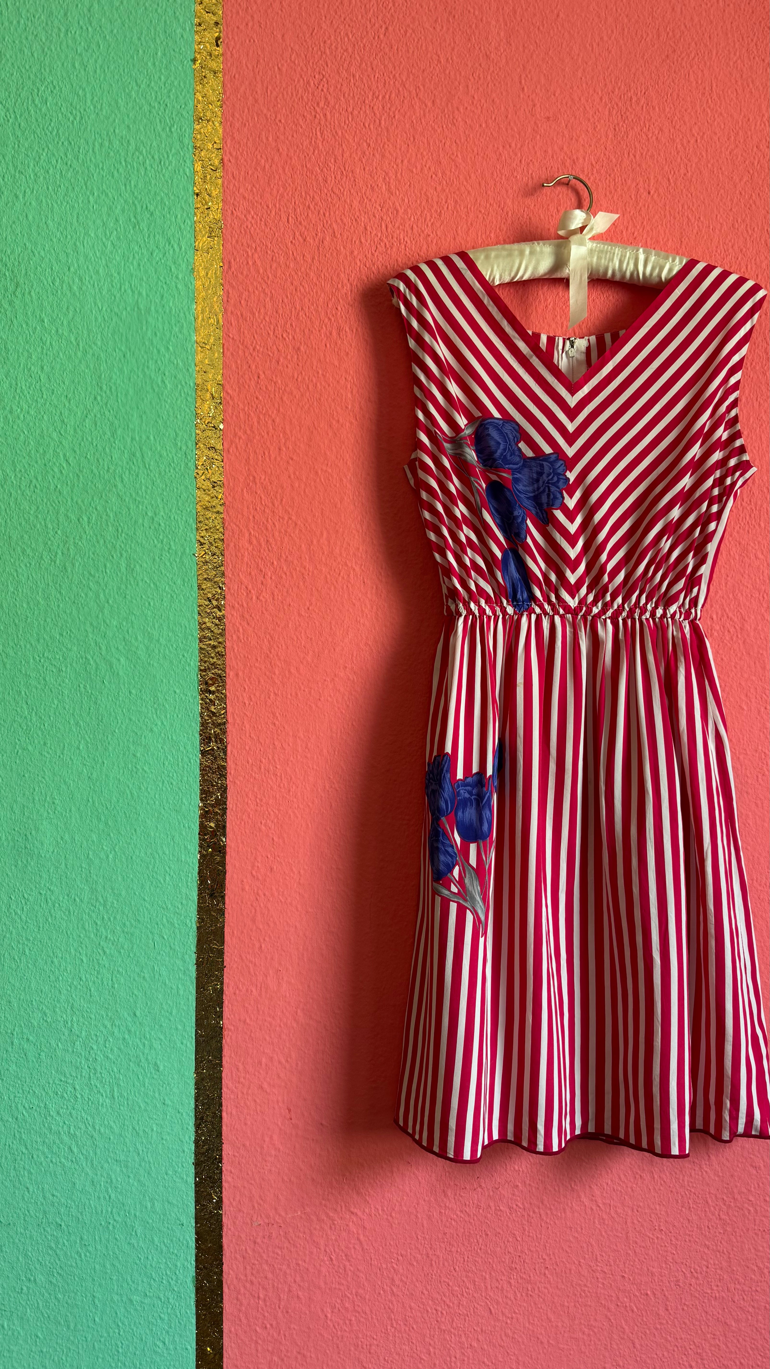 Vintage 1980s Red Striped Cotton Silk Dress