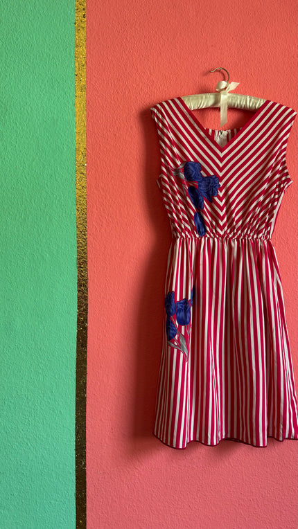 Vintage 1980s Red Striped Cotton Silk Dress
