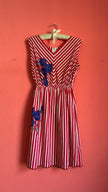 Vintage 1980s Red Striped Cotton Silk Dress