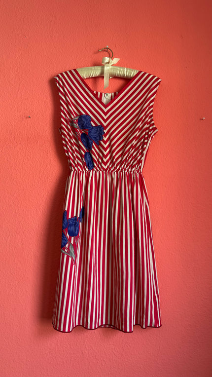 Vintage 1980s Red Striped Cotton Silk Dress