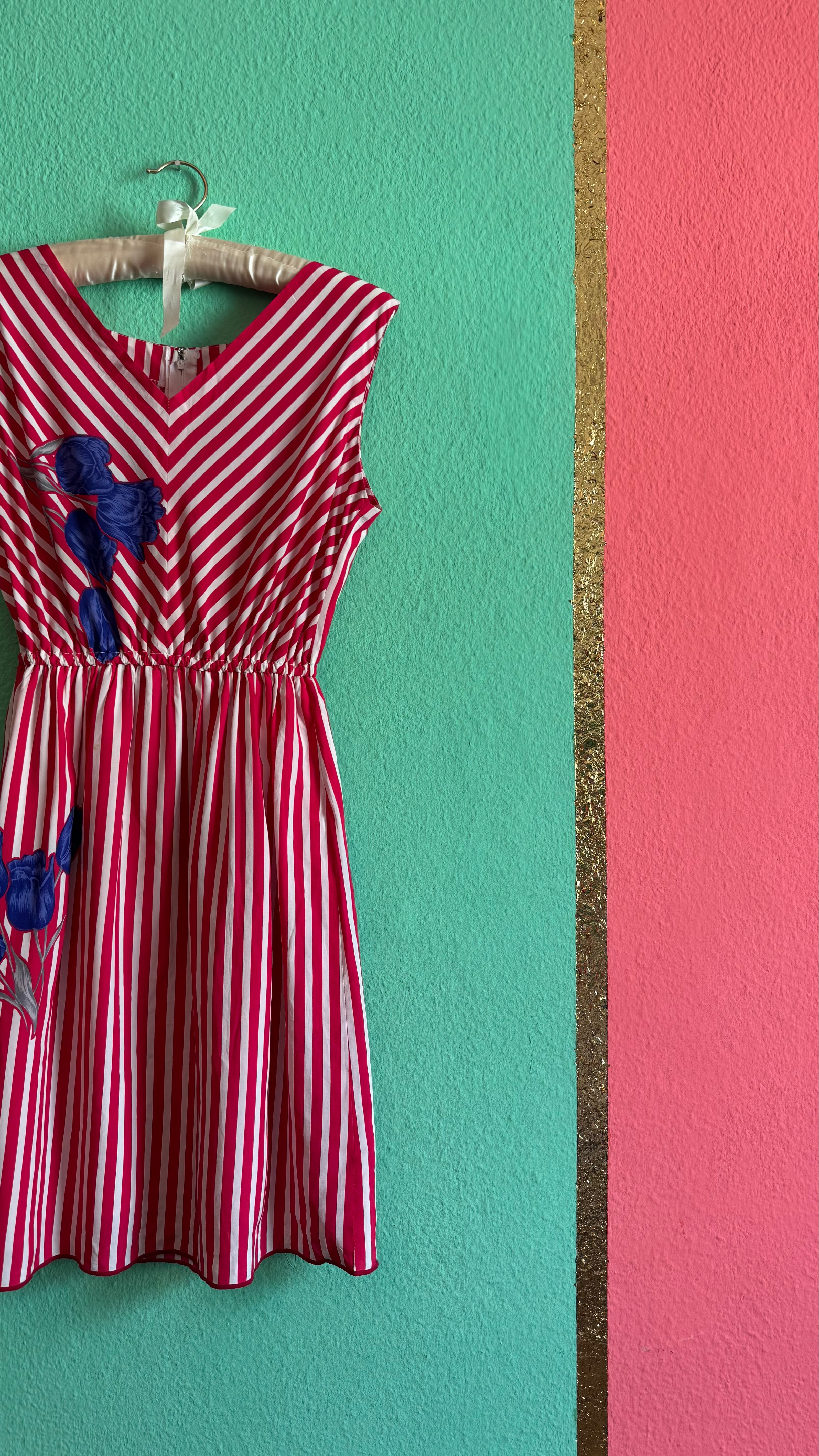 Vintage 1980s Red Striped Cotton Silk Dress