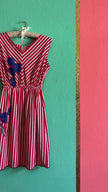 Vintage 1980s Red Striped Cotton Silk Dress