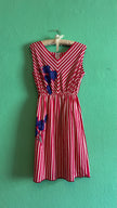 Vintage 1980s Red Striped Cotton Silk Dress