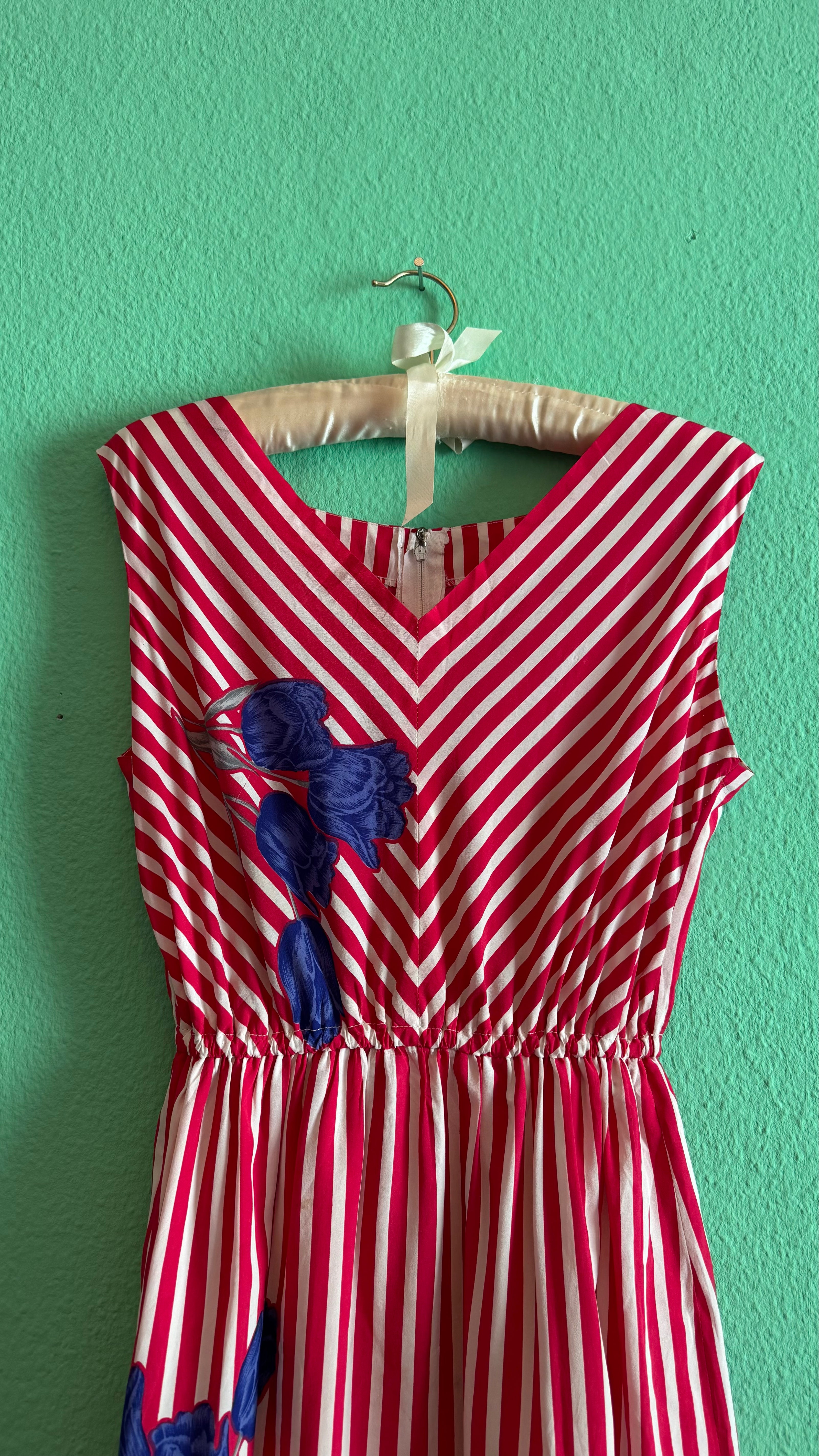 Vintage 1980s Red Striped Cotton Silk Dress
