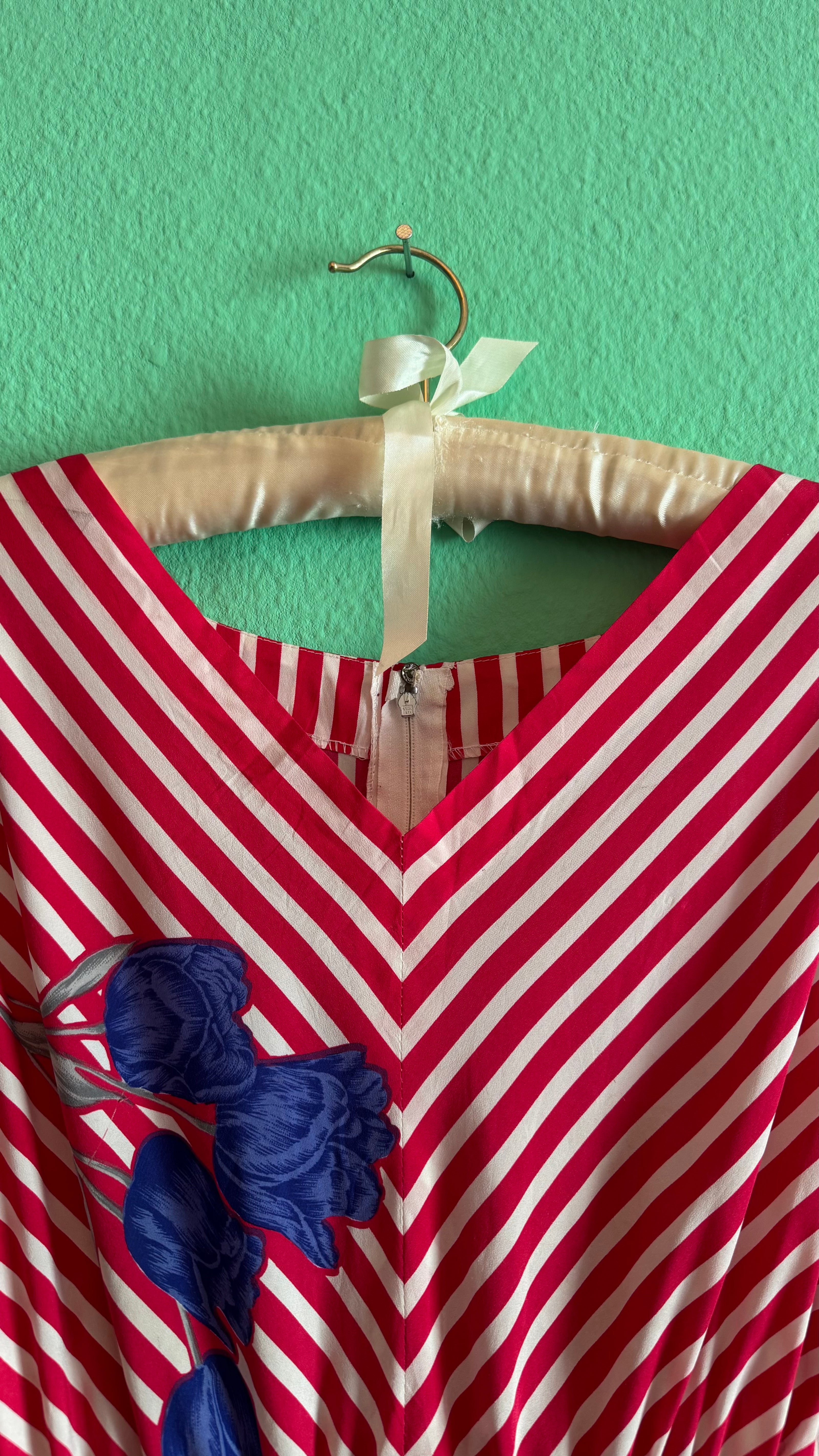 Vintage 1980s Red Striped Cotton Silk Dress