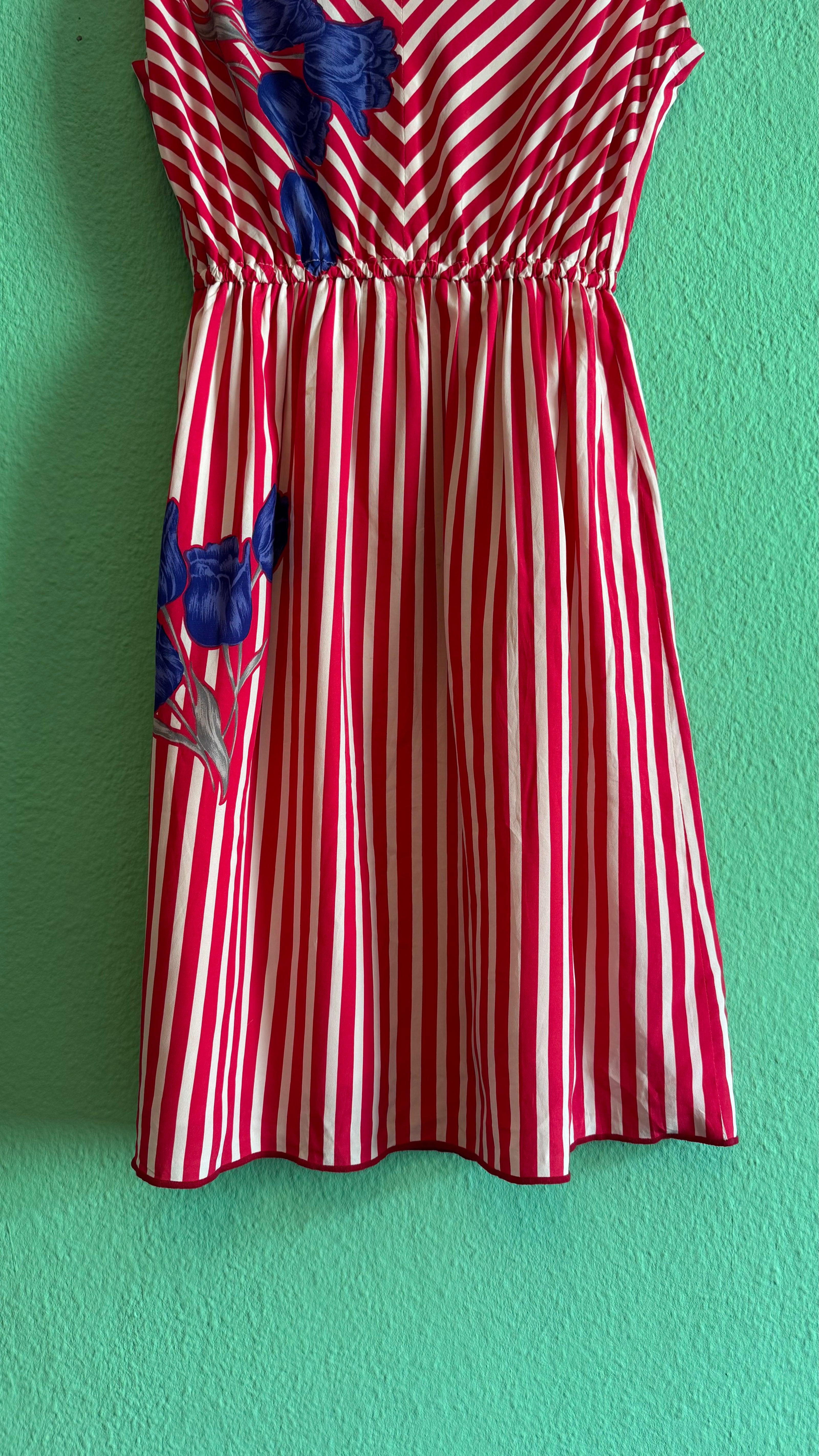 Vintage 1980s Red Striped Cotton Silk Dress